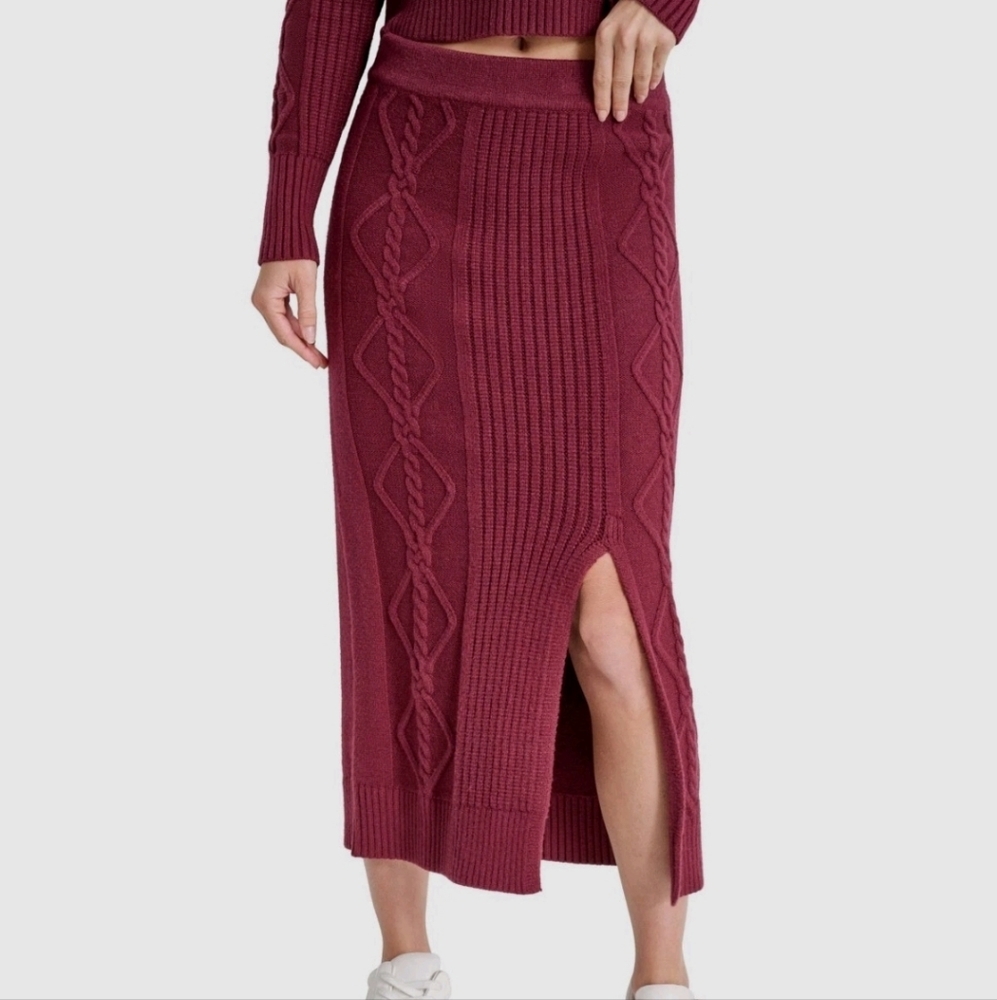 DKNY‎ Jeans Women's Red Cable Knit Sweater Midi Skirt Size L